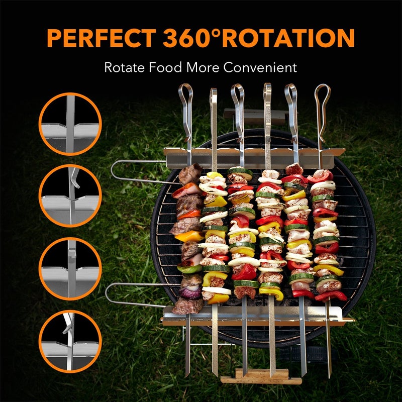 BearMoo Stainless Steel Shish Kabob Skewers - 17' Long, 0.35' Wide BBQ Skewers (Set of 6) + 2 Grill Racks + 1 Storage Case - Image 3